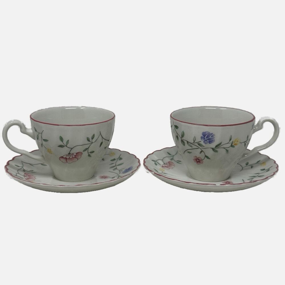 2 Johnson Brothers Summer Chinz Tea Cup and Saucers - Floral Pastel Garden